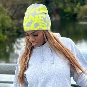 Stylish Gray and Neon Green graphic Beanie